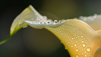 Poster - Close-up of dewdrops forming a delicate necklace around the neck of a calla lily, adding to its elegance