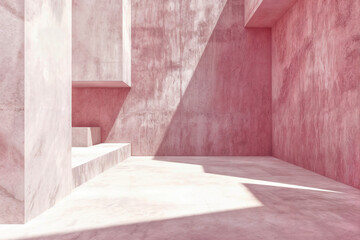 Poster - Abstract pink architectural space with shadows and sunlight. Minimalist interior with copy space. Design for poster, banner, and wallpaper. High quality photo