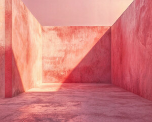 Aufkleber - Empty pink room with textured walls and sunlight casting shadows. High quality photo