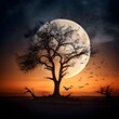 © Salinda - Moonlit Solitude: Birds Flying Towards Isolated Tree
