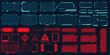 © ZinetroN - Collection of futuristic HUD elements in red and blue colors, featuring various interface panels, warning signs, and buttons. Ideal for sci-fi themed designs, user interfaces, and technology concepts
