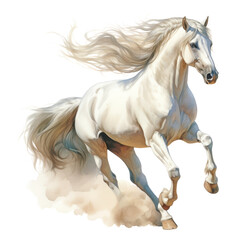 Wall Mural - white horse running watercolor isolated on transparent background cutout