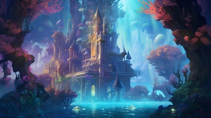 3d illustration of an ancient temple in the sea. Fantasy landscape.