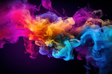 Poster - Abstract colorful smoke-like ink clouds dispersing in water on a dark background