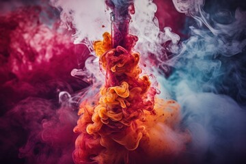 Poster - Abstract image showcasing dynamic intertwining smoke in vibrant red and blue colors, creating a striking visual effect