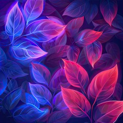 Wall Mural - Small tropical leaves in neon colors. Creative fluorescent picture of exotic leaves. The concept of nature.