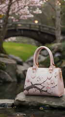 Wall Mural - a pink purse sitting on a rock near a river