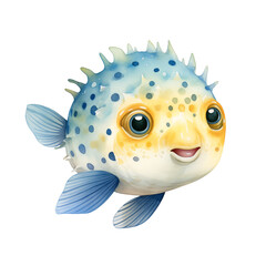 Wall Mural - puffer fish watercolor painting isolated on white background