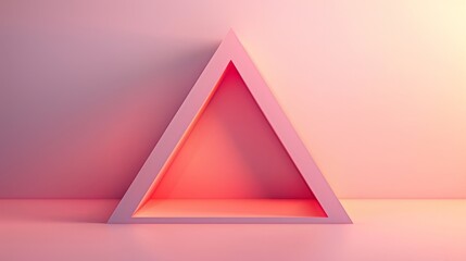 Wall Mural - A triangle is reflected in a mirror on a pink background