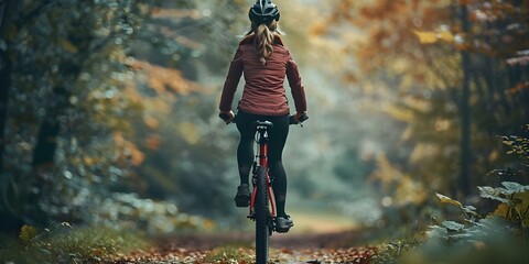 Wall Mural - Cycling Woman Embracing Fitness, Health, and Mental Relaxation in Nature. Concept Nature, Cycling, Fitness, Health, Mental Relaxation,