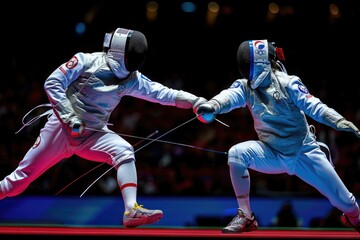 Wall Mural - fencing duels in Olympic competition matches professional photography