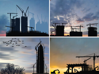 Sticker - building cranes at work on different sky backgrounds