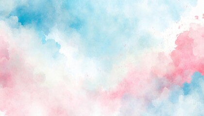 Wall Mural - Artistic pink, blue and white watercolor background with abstract cloudy sky concept. Grunge abstract paint splash artwork illustration. Beautiful abstract fog cloudscape wallpaper.