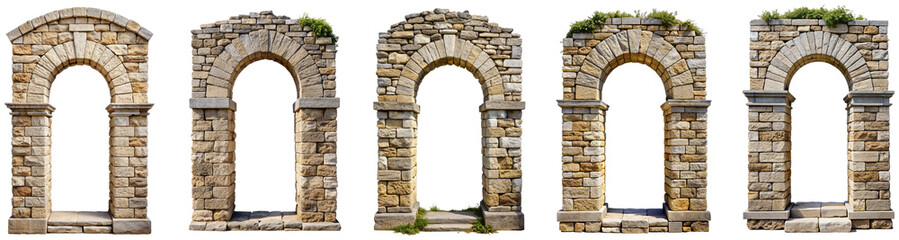 Old stone arch transparent isolated background PNG file