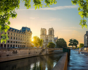 Wall Mural - notre dame by the seine river