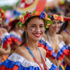 Smiling Woman Wearing Flower Crown During Costa Rican Festival