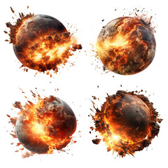 Wall Mural - Exploding Planet Set Isolated on Transparent Background
