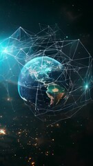 Aufkleber - Earth from space with illuminated cities and digital network connections. High-resolution digital artwork. Futuristic technology and global communication concept. 