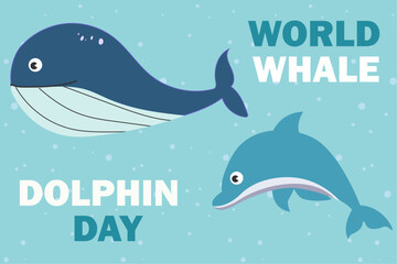 World Whale and Dolphin Day. Template  background, banner, card, poster with text inscription for Holiday concept.