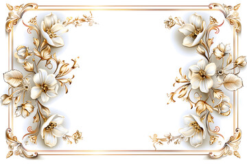 Poster - Vintage Frame With Floral Ornament, Rectangular Elegant Floral Gold Frame, Copy Space for Text