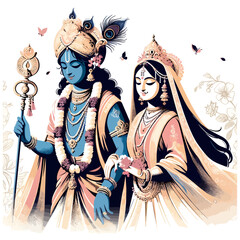 Wall Mural - Lord Krishna and Radha vector illustration 