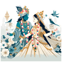 Wall Mural - Lord Krishna and Radha vector illustration 