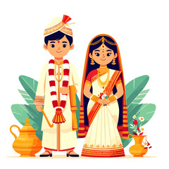 Wall Mural - Indian bride groom cartoon vector illustration 