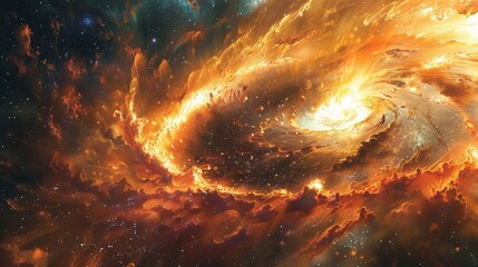 Wall Mural - A swirling galaxy with a bright yellow center