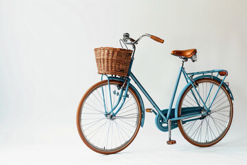 A blue bicycle with a basket on the front