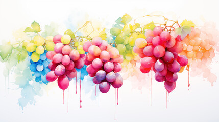 Wall Mural - Double Exposure, White Background Grapes on a Vine illustration ~ Created using Generative AI