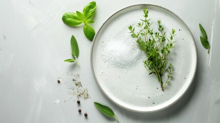 Wall Mural - dish, herbs and salt, eliminating additional elements to emphasize simplicity. generative ai