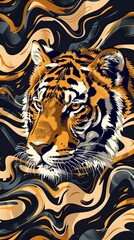 Canvas Print - Animal skin tiger ,and cheetah,lepard in safari mood in the wave way seamless pattern in vector 