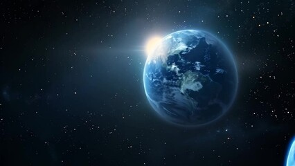 Aufkleber - Planet Earth surrounded by meteor shower in outer space. High-resolution space photography. Astronomy and cosmic event concept. 