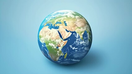 Poster - Realistic globe of Earth on light blue background. High-resolution studio photography. Global representation and geography concept. 