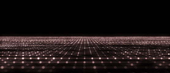 Aufkleber - Perspective grid background. Network connection structure. Abstract wireframe landscape. Abstract mesh background. 3d rendering.