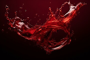 Poster - High-speed capture of a vibrant red wine splash, isolated on a moody, dark backdrop