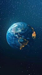 Poster - Planet Earth illuminated at night in outer space. High-resolution space photography. Astronomy and global connectivity concept.