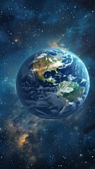 Aufkleber - Earth in space with stars and nebulae in the background. High-resolution space photography. Cosmic exploration and astronomy concept.