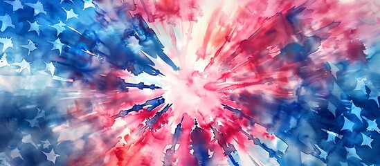 Sticker - Abstract explosion of patriotic colors in a tie-dye watercolor style, creating a dynamic and festive background.