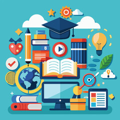 Poster - A vibrant illustration of modern education concepts, A clean and contemporary visual representation of digital education