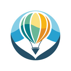 Poster - A clean and modern logo design featuring a hot air balloon with a blue, green, and yellow color scheme, A clean, contemporary logo featuring a minimalist hot air balloon icon