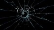 © Login - Broken glass on a dark background. After the impact, the glass surface has cracks diverging from the point of impact or bullet hit. The concept of destruction, vulnerability and fragility of existence