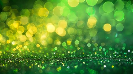 Wall Mural - green gold glitter bokeh texture background, bright and green sparkle glitter pattern background