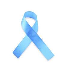 Wall Mural - Light blue awareness ribbon isolated on white, top view