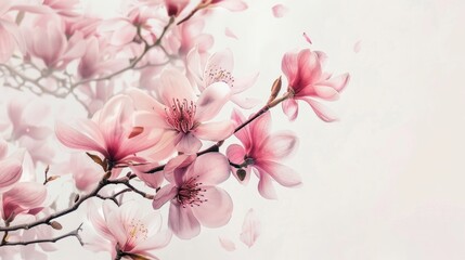 Wall Mural - Pink flowers painted on a white backdrop