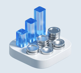 Poster - 3d rendering of graphic diagram with stack of coins. stylized simple 3d illustration for business 