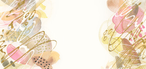 Wall Mural - art watercolor and acrylic smear blot with pencil, oil pastel line scribble elements. abstract textu
