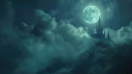 Wall Mural - halloween night shrouded in mystery by the moon and clouds