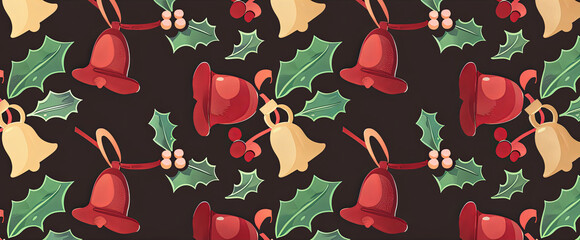 Wall Mural - Colorful Christmas bell pattern. Festive Christmas print background