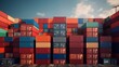 © Muzamil - Stacked colorful shipping containers in industrial yard.